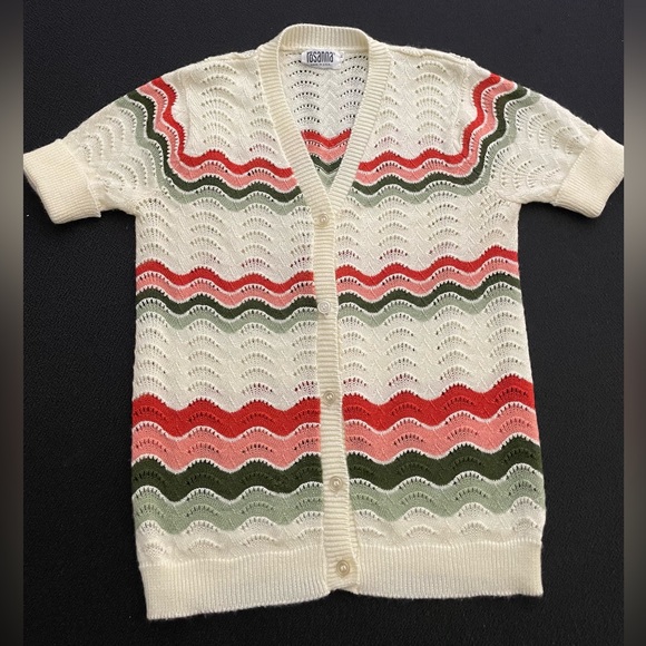 Rosanna Sweaters - VTG Rosanna short sleeve cardigan w/ wavy pattern sz L